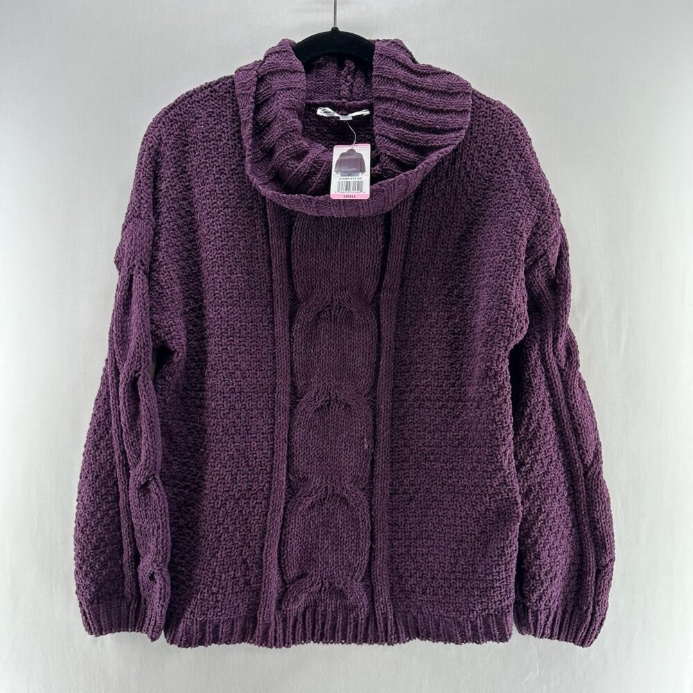 Seven7 Chenille Cable Knit Cowl Neck Sweater Womens S Oversized Blackberry Wine